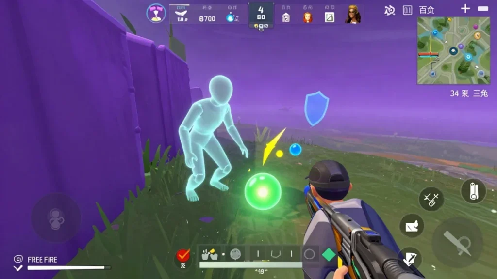 Captura de gameplay de celular donde un personaje genérico queda expuesto en campo abierto mientras su compañero corre detrás de un muro de hielo en una ciudad, mostrando el error de quedarse en zona de pelea
