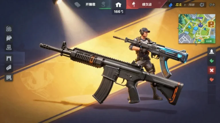 Captura de gameplay de Free Fire con un personaje con equipo táctico cubierto tras muros de hielo, apuntando con un rifle de asalto como la M7 en una isla tropical, skins m7 y skorp