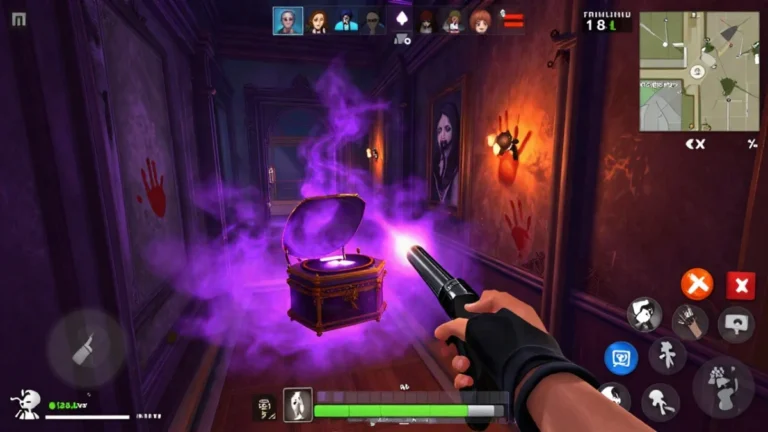 Captura de gameplay de Free Fire con un personaje genérico dentro de una casa de pueblo revisando una anomalía en la pared, con una pared de hielo tapando la puerta, como parte de la guía del álbum lo oculto Free Fire.