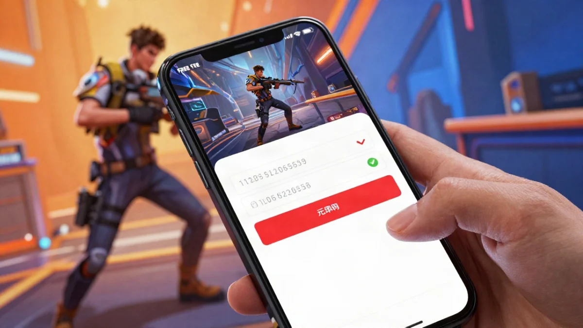 Captura de gameplay de un battle royale de celular con un personaje con equipo táctico cubierto tras un muro de hielo en una isla tropical, ilustrando la búsqueda de solución al código inválido Free Fire