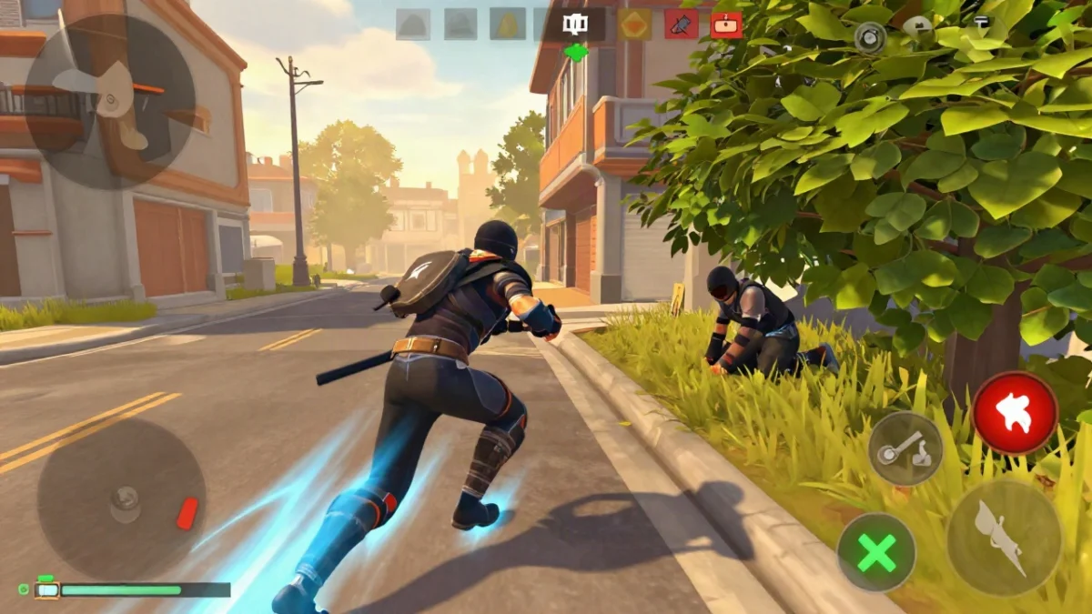 Captura de gameplay tipo battle royale en celular donde un personaje táctico con escopeta se lanza hacia adelante detrás de un muro de hielo para derribar a un enemigo y reiniciar la habilidad de Tatsuya y Wukong