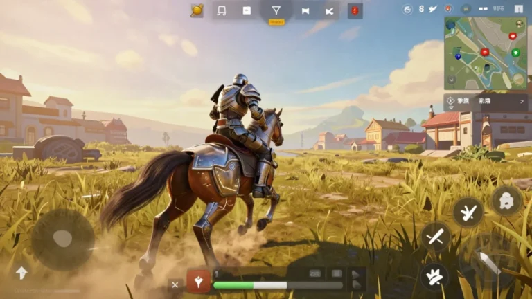 Captura de una partida de Free Fire con un personaje montado a caballo cruzando la isla al atardecer, ilustrando las skins de caballo Free Fire disponibles en 2026