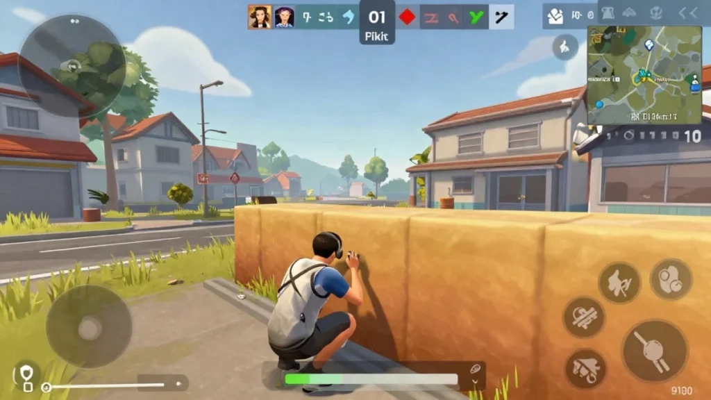 Nick con letras japonesas en Free Fire: cuáles se ven bien 2 Escuadra de personajes genéricos reagrupándose en un claro de la selva mientras uno revisa el minimapa, con el feed de eliminaciones al fondo