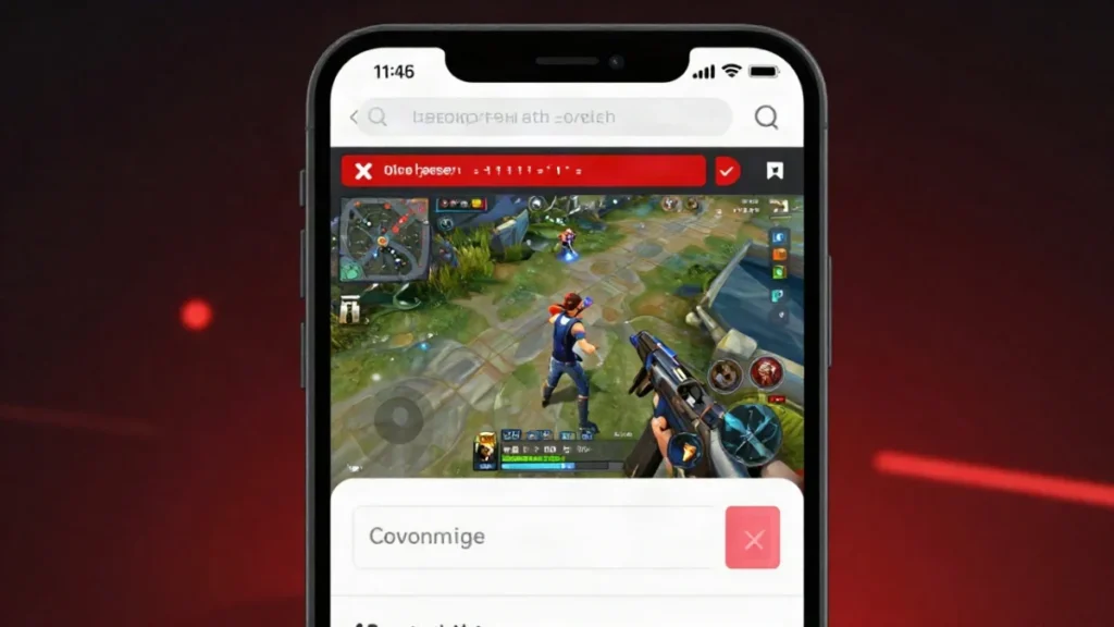Página falsa de códigos Free Fire: cómo reconocer un reward falso 2 Personaje agachado tras un muro de hielo revisando el minimapa en una isla tropical, representando la cautela ante links sospechosos