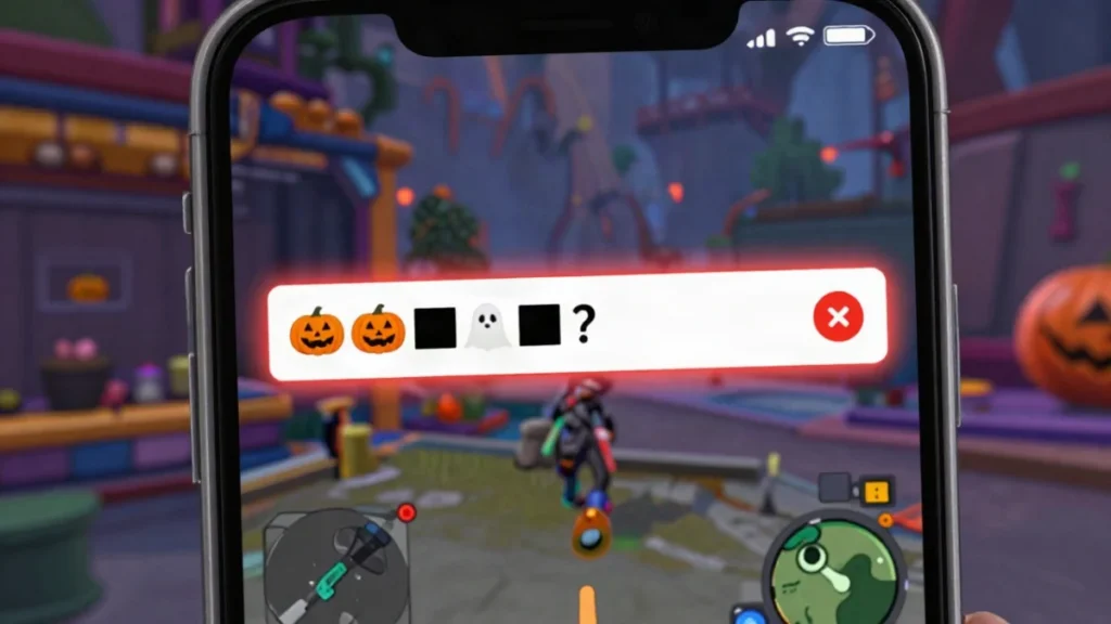 Nicks de Halloween Free Fire con fantasma y calabaza: 30 ideas 2 Personaje con equipo táctico en un pueblo en ruinas de noche, iluminado por una linterna verde sobre una caja, con niebla en la calle
